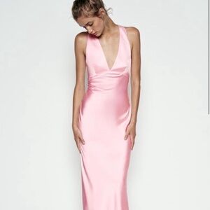 Zara Satin Effects Midi Dress - Pink Size Small